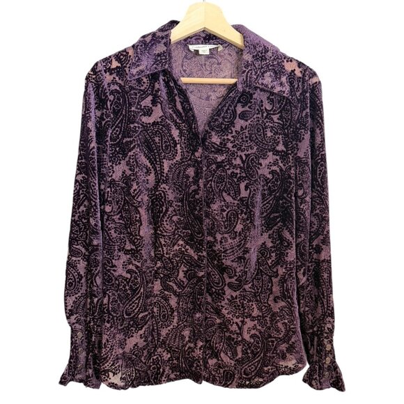 Coldwater Creek Burnout Velvet Blouse Purple S Sheer Whimsygoth Witchy Vampire - Picture 1 of 6